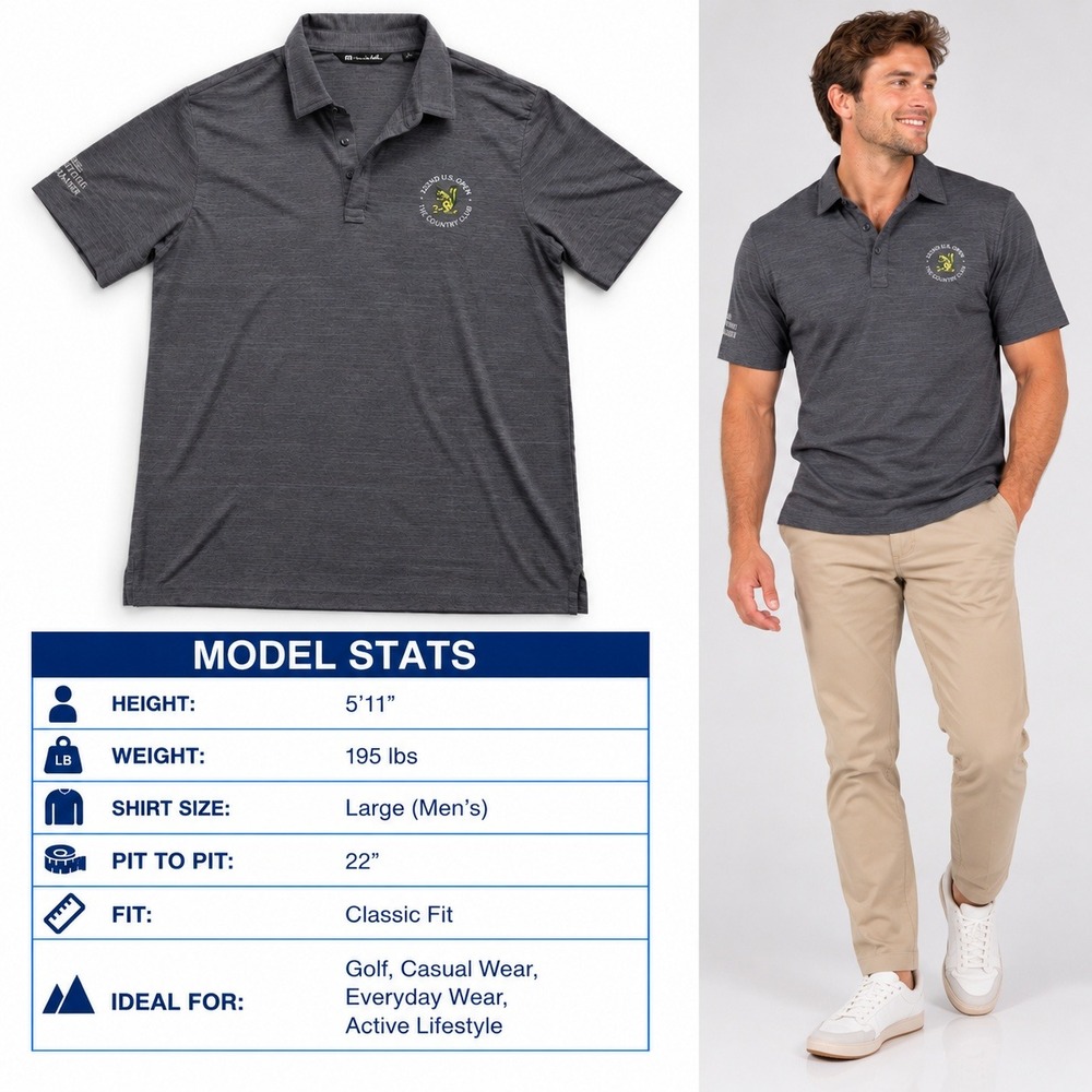 TravisMathew 122nd US Open The Country Club Polo Shirt Mens Large Grey Corona